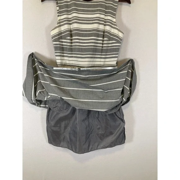 Classic Preppy Calvin Klein Women 6 Grey White Striped Belted Fit Flare Dress - Picture 9 of 12
